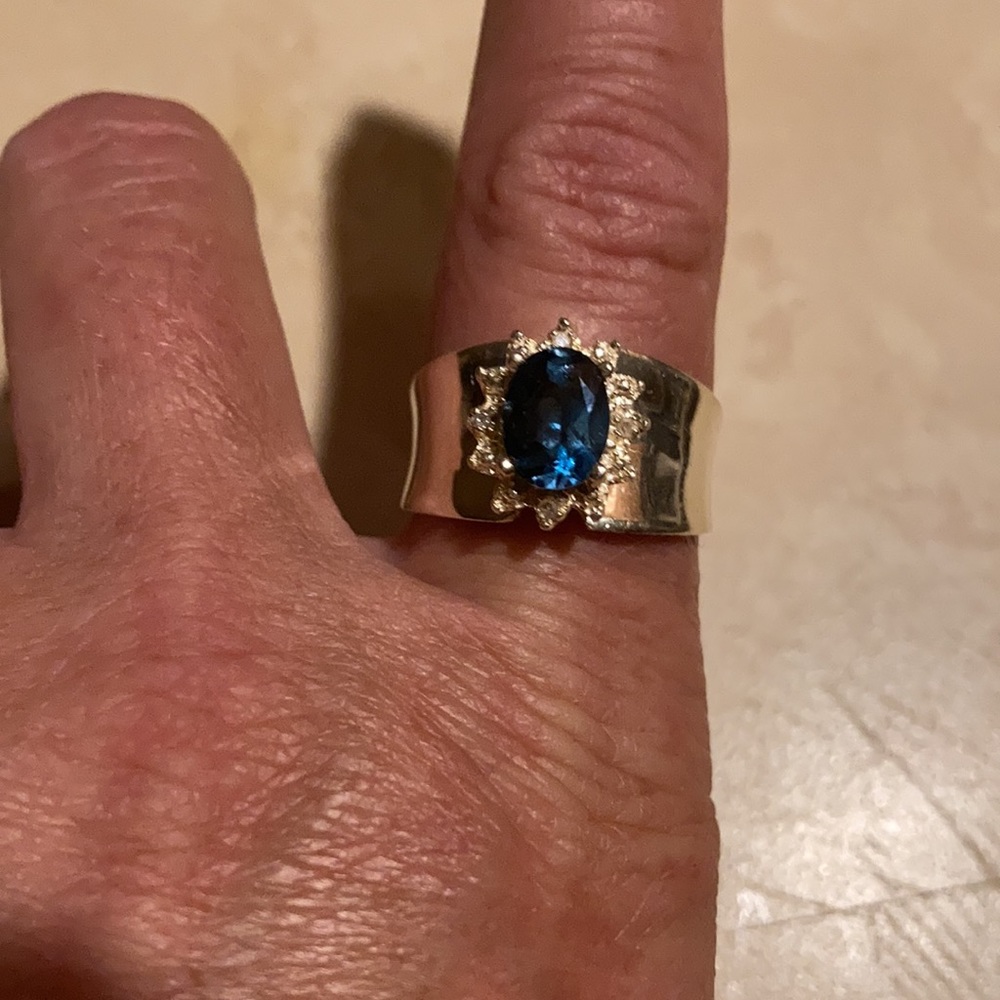 Sterling Silver - SIGNED Blue Topaz CZ COCKTAIL